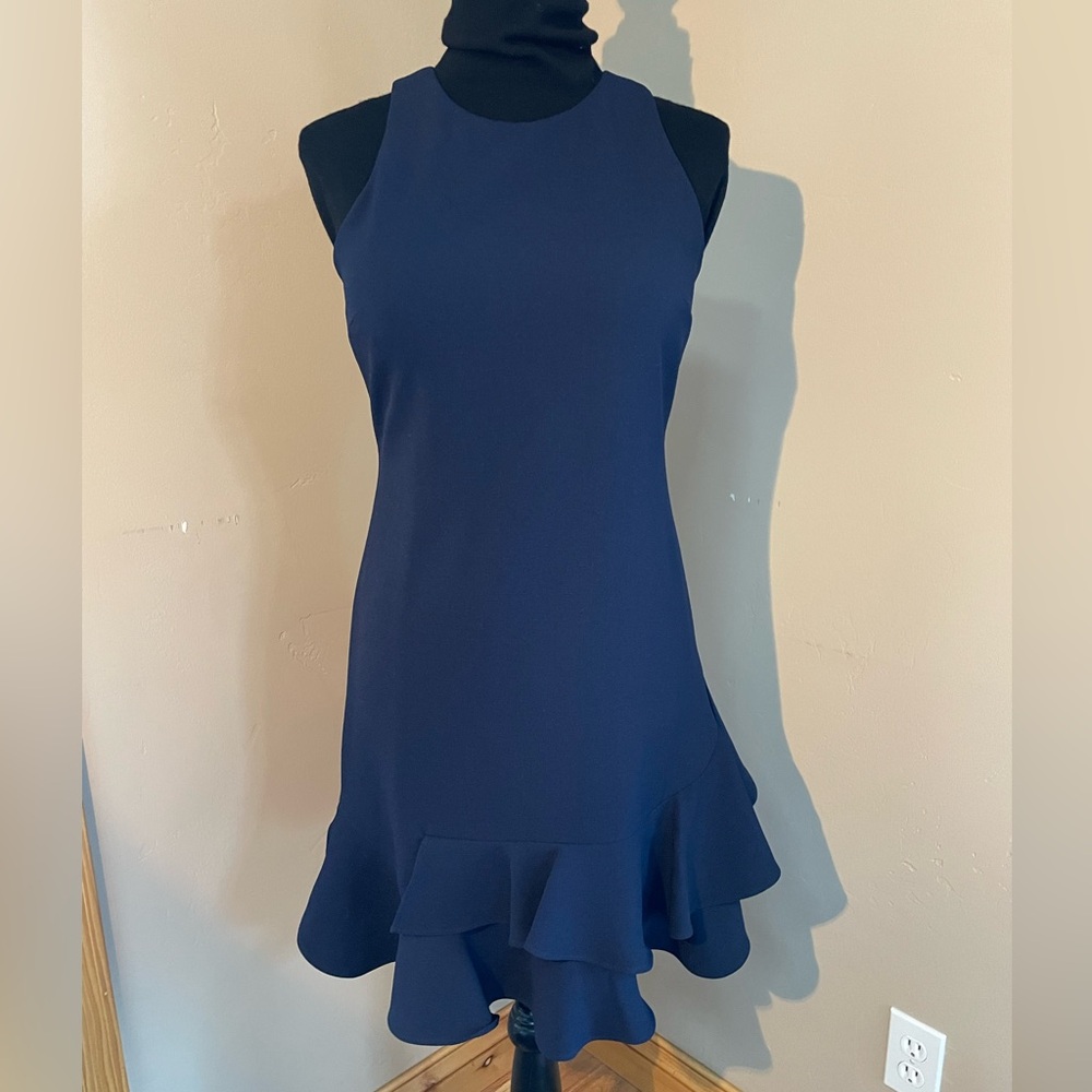 NWT Cynthia Rowley Navy blue dress Size 8, flounce/ruffle hem - Picture 1 of 9